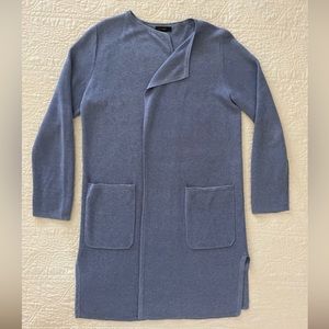 J Crew Juliette Collarless Blazer Sweater Linen Blend Knit Mid Length Blue Sz S